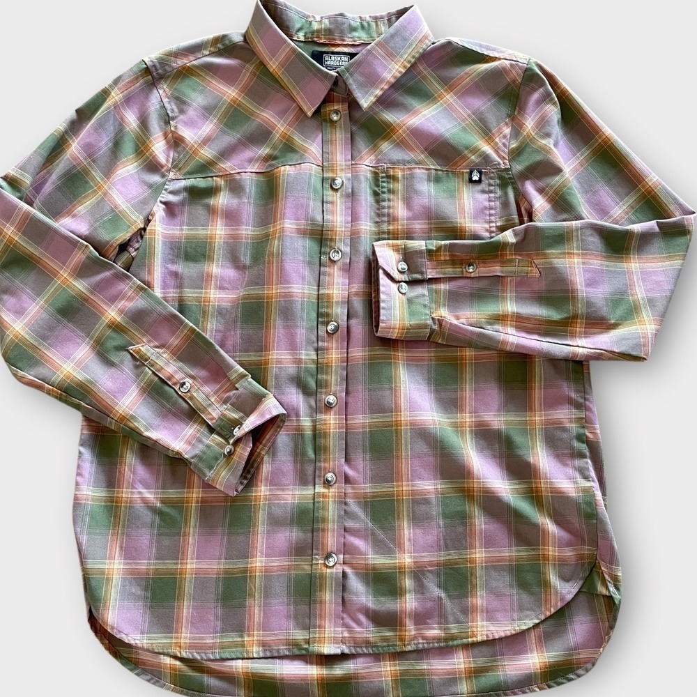 Alaskan Hardgear Button Up Shirt Men Large Purple Plaid Wool Blend Rugged Hiking - Picture 3 of 11